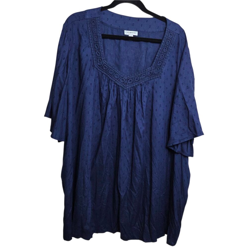Catherines Blue Embroidered Top Shirt Womens Plus‎ SZ 3X Everyday Mature